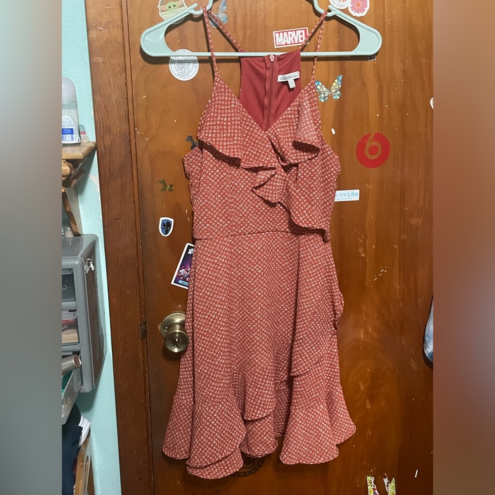 Red ish orange dress with zipper on the back XS